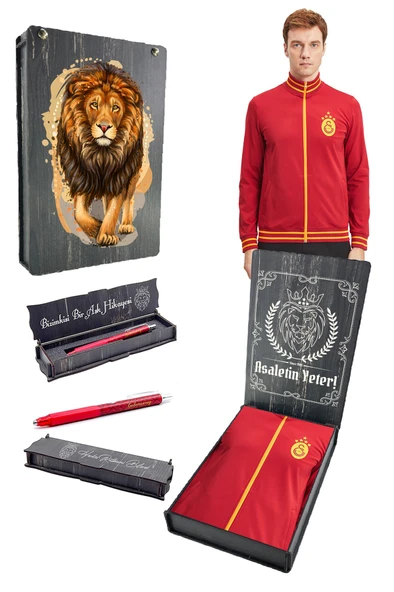 Galatasaray Orijinal Lisanslı Sarı Kırmızı 5 Yıldızlı Sweat + Uçlu Kalem Set Hediyelik Ahşap Kutulu ürün görseli
