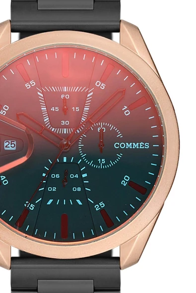 Commes Çelik Kordon Siyah Rose Gold Renk Özel Kesim Renkli Cam Erkek Klasik Kol Saati - 2