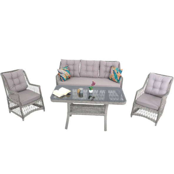 LaVida Bahçe Oturma Takımı | Rattan Bahçe Balkon Takımı |  3+1+1 ve Sehpa - Resim 6