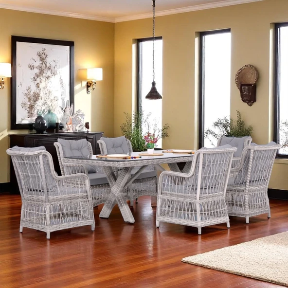 LaVida Bahçe Masa Takımı | Rattan Balkon Masa Seti | 100x180 - Resim 4