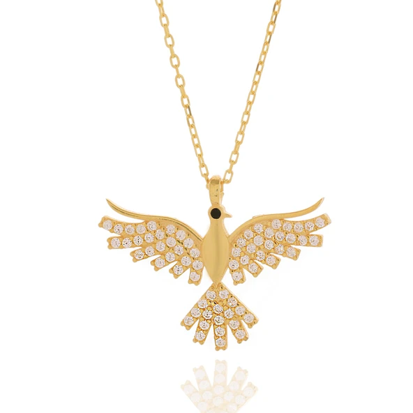 Vaoov 925 Ayar Gümüş Gold Taşlı Anka Kuşu Kolye - Resim 4