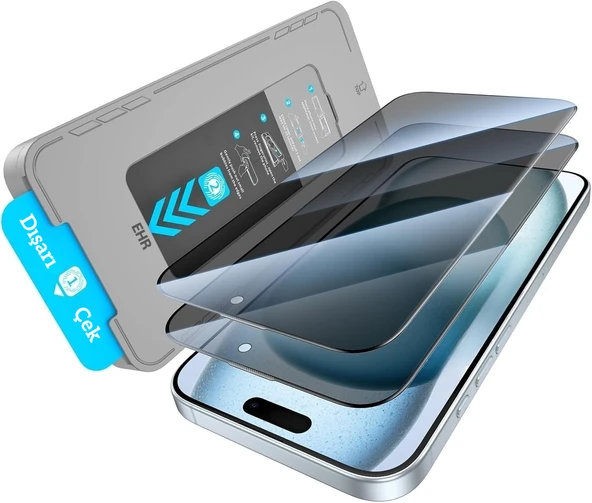 iPhone 15 Pro Max Otomatik Kolay Kurulum Aparatlı Toz Bırakmayan Hayalet Full Kaplayan Ekran Koruyucu Cam(2 Adet)
