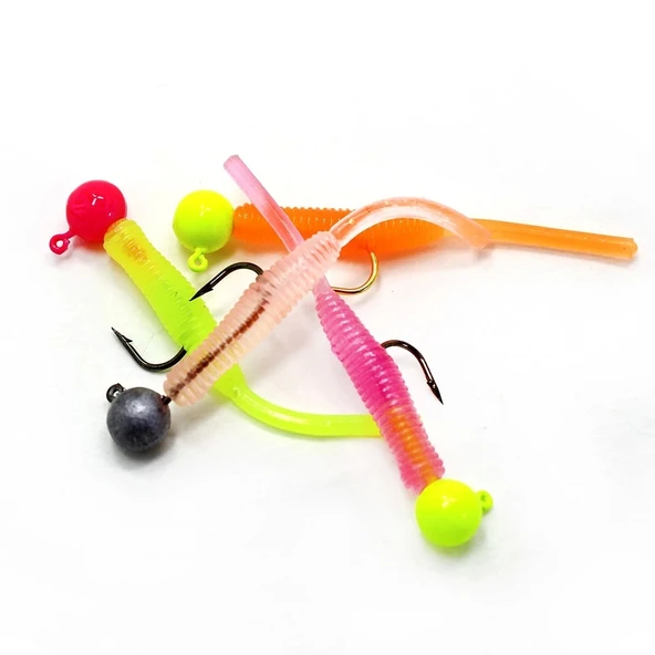 Captain 3521 Mini Worm 4.5cm Jig Headli LRF Silikonu 5'li SET Renk:04 - Resim 4