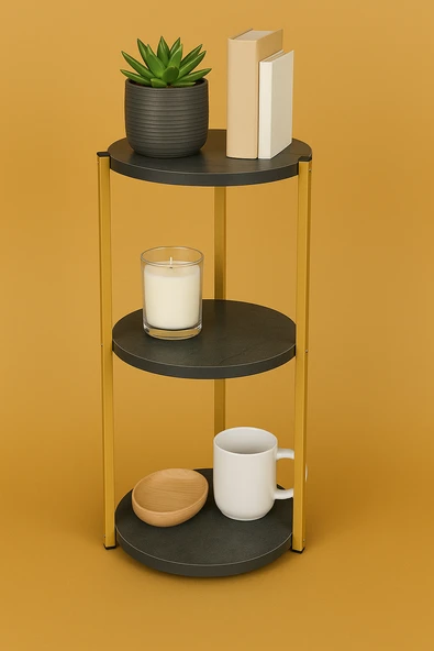 Çok Amaçlı 3 Katlı Raf - Çiçeklik, Organizer, Sehpa Ve Köşe Rafı - Gold - Resim 5