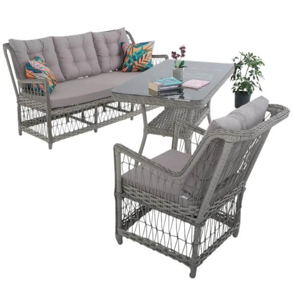 LaVida Bahçe Oturma Takımı | Rattan Bahçe Balkon Takımı |  3+1+1 ve Sehpa - Resim 3