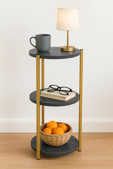 Çok Amaçlı 3 Katlı Raf - Çiçeklik, Organizer, Sehpa Ve Köşe Rafı - Gold - Resim 4