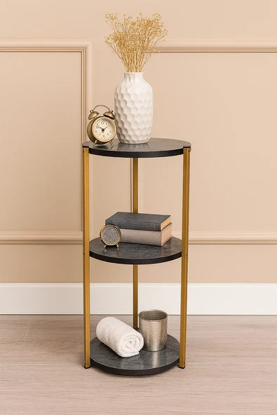 Çok Amaçlı 3 Katlı Raf - Çiçeklik, Organizer, Sehpa Ve Köşe Rafı - Gold ürün görseli 1