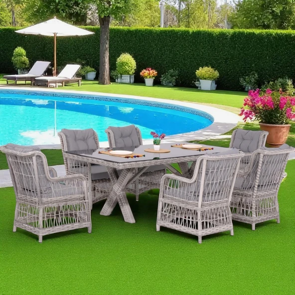 LaVida Bahçe Masa Takımı | Rattan Balkon Masa Seti | 100x180 - Resim 6