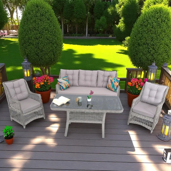 LaVida Bahçe Oturma Takımı | Rattan Bahçe Balkon Takımı |  3+1+1 ve Sehpa - Resim 2