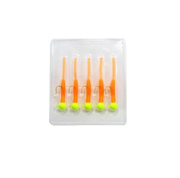 Captain 3521 Mini Worm 4.5cm Jig Headli LRF Silikonu 5'li SET Renk:01 - Resim 2