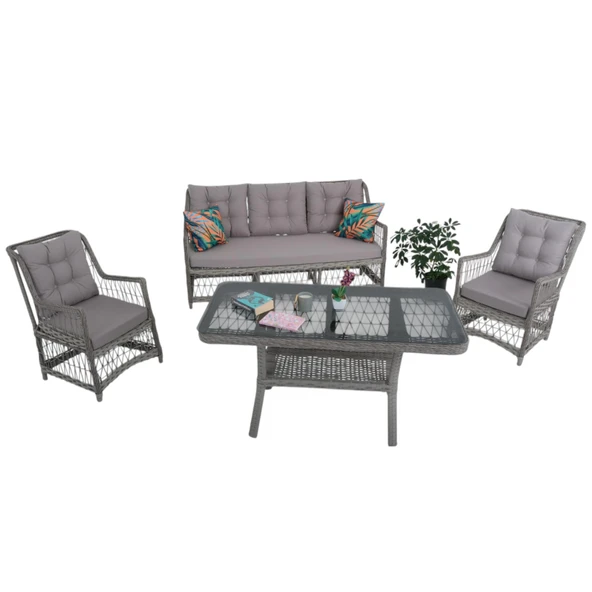 LaVida Bahçe Oturma Takımı | Rattan Bahçe Balkon Takımı |  3+1+1 ve Sehpa - Resim 9