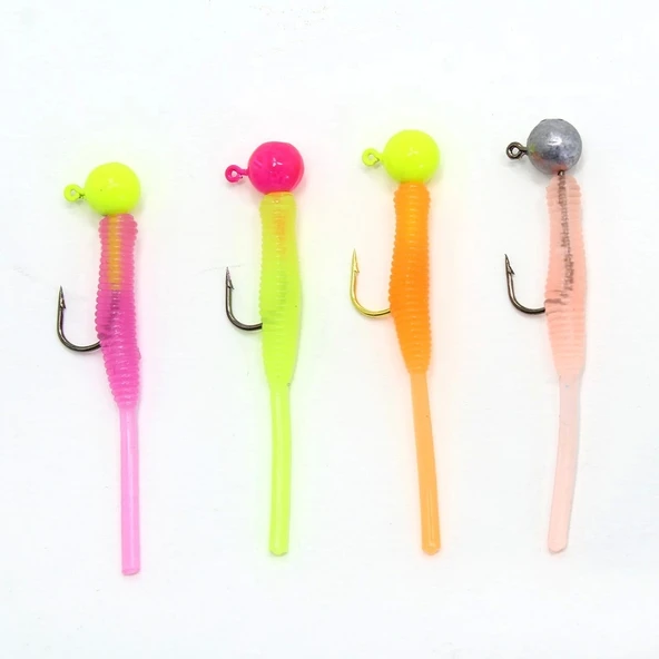 Captain 3521 Mini Worm 4.5cm Jig Headli LRF Silikonu 5'li SET Renk:04 - Resim 3