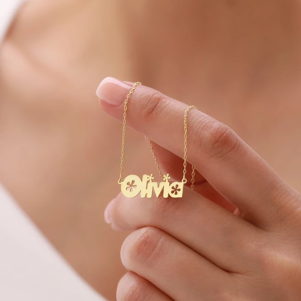 Vaoov 925 Ayar Gümüş Çiçekli İsim Kolye ürün görseli