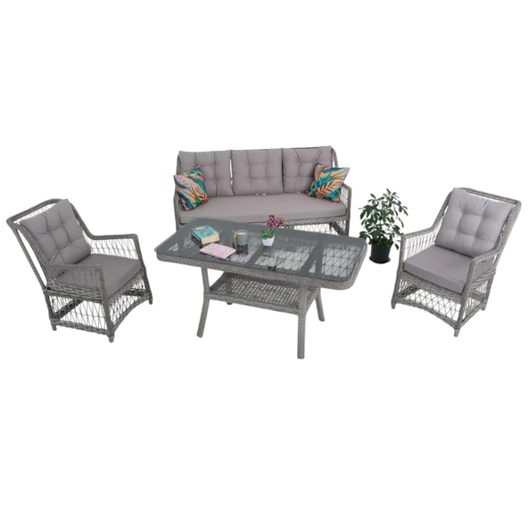 LaVida Bahçe Oturma Takımı | Rattan Bahçe Balkon Takımı |  3+1+1 ve Sehpa ürün görseli 1