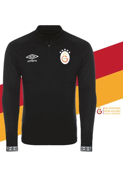 Galatasaray Orijinal Lisanslı Yarım Fermuar 5 Yıldızlı Siyah Sweat TC054