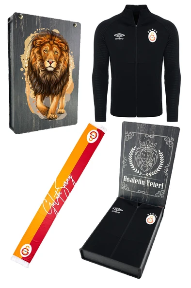 Galatasaray Orijinal Lisanslı Fermuarlı 5 Yıldızlı Siyah Sweat Hediyelik Ahşap Kutulu