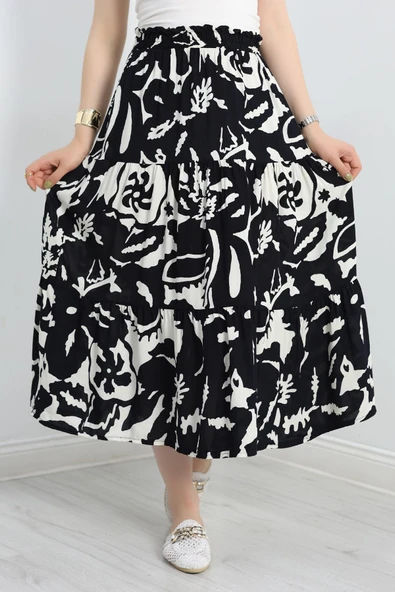 Desenli Viskon Etek Siyahekru ürün görseli