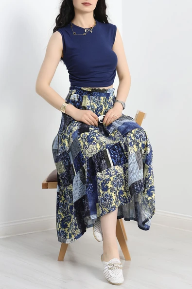 Desenli Viskon Etek Mavisarı - 4