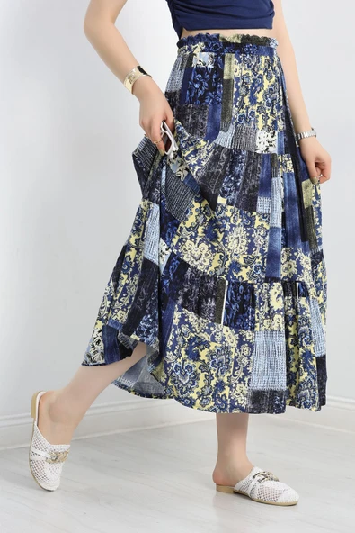 Desenli Viskon Etek Mavisarı - 5