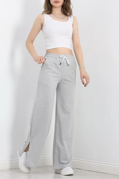 Yırtmaçlı 2 İplik Eşofman Altı Gri - 8