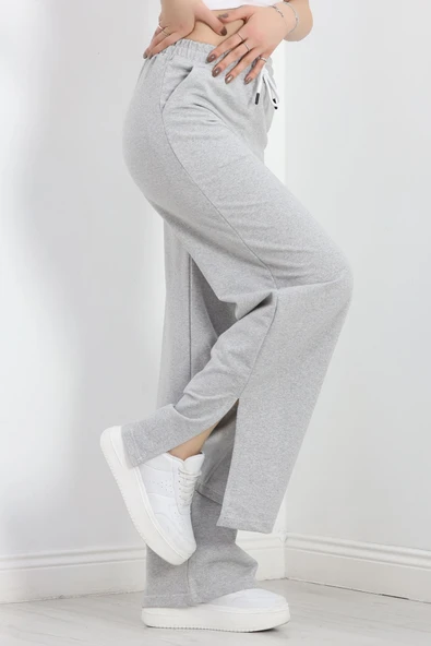 Yırtmaçlı 2 İplik Eşofman Altı Gri - 5