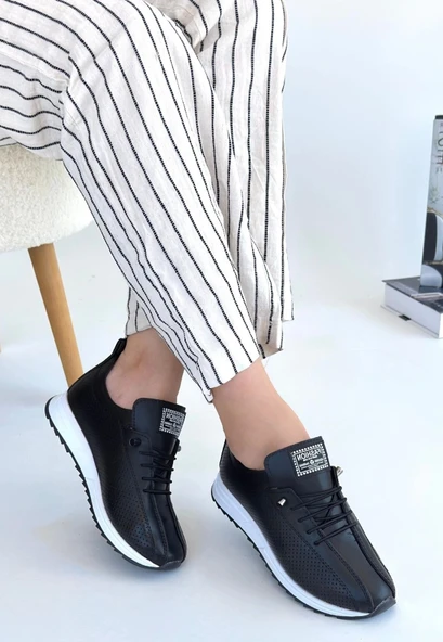 Fiert Siyah Cilt Bağcıklı Spor Ayakkabı - 3