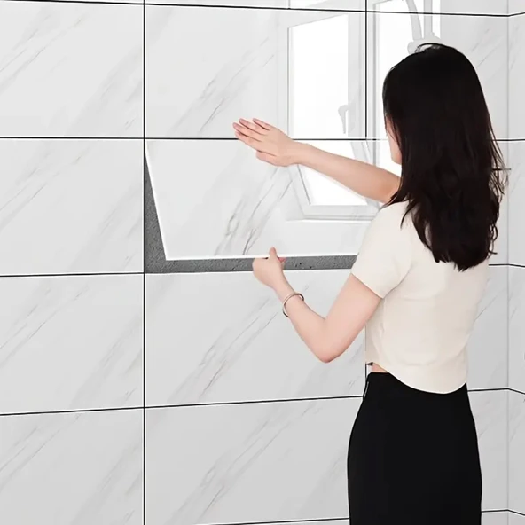 Beyaz Mermer Desenli Alüminyum Plastik Duvar Sticker ürün görseli 1