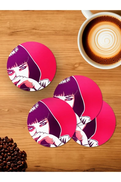 Panorama Ajans Pulp Fiction Film Uma Thurman 4'lü Ahşap Bardak Altlığı ürün görseli 1