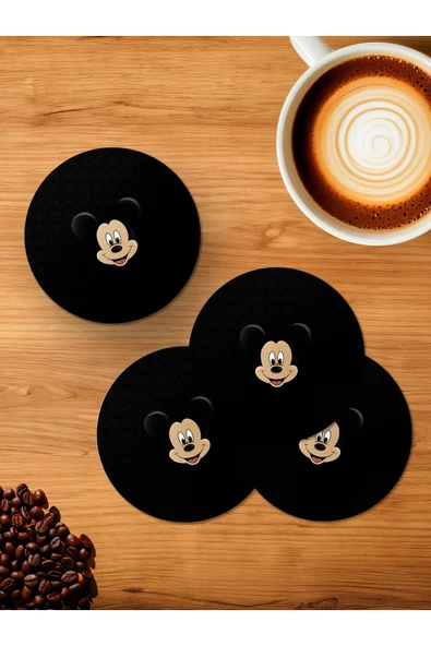 Panorama Ajans Mickey Mouse Minimal Tasarım 4'lü Ahşap Bardak Altlığı ürün görseli 1