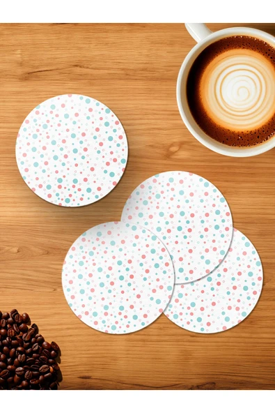 Panorama Ajans Renkli Benekli Tasarım 4'lü Ahşap Bardak Altlığı ürün görseli 1