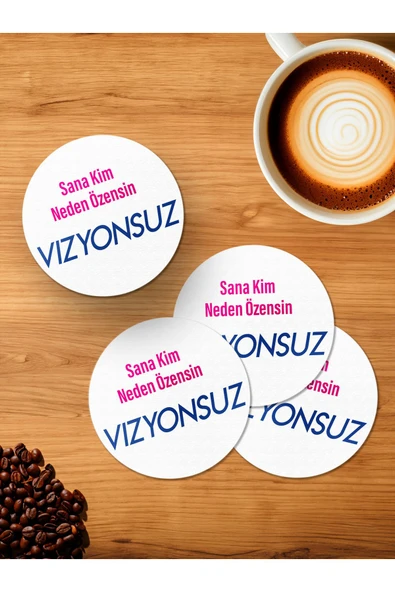 Panorama Ajans Komik Sözlü Vizyonsuz Tasarım 4'lü Ahşap Bardak Altlığı