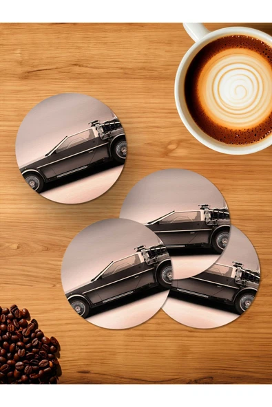 Panorama Ajans Delorean DMC Zaman Arabası 4'lü Ahşap Bardak Altlığı ürün görseli 1