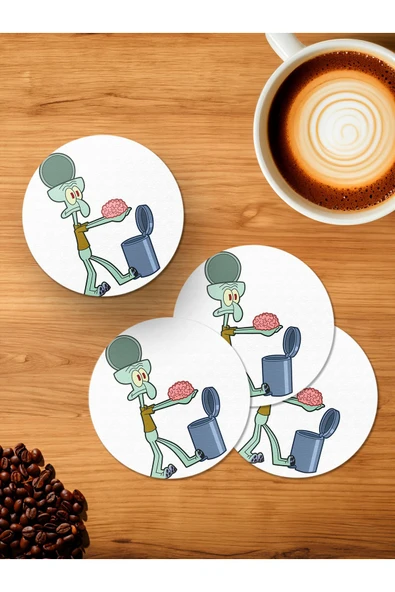 Panorama Ajans Squidward 4'lü Ahşap Bardak Altlığı ürün görseli 1