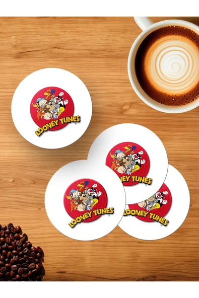Panorama Ajans Looney Tunes Nostalji Çizgi Film Kuşağı 4'lü Ahşap Bardak Altlığı ürün görseli 1