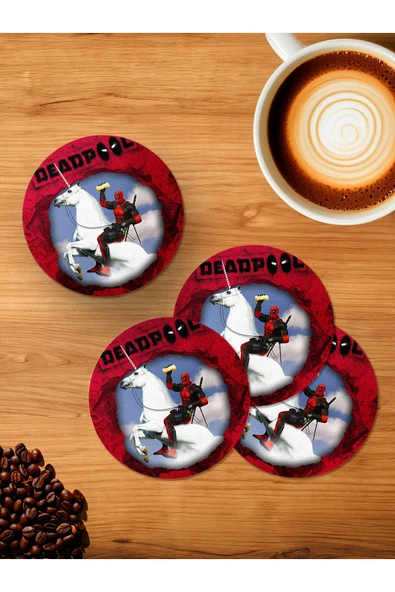 Panorama Ajans Unicorn Deadpool 4'lü Ahşap Bardak Altlığı ürün görseli 1