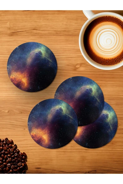 Panorama Ajans Turuncu Yeşil Yıldız Tasarım 4'lü Ahşap Bardak Altlığı ürün görseli 1