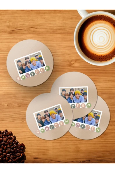 Panorama Ajans Enhypen Kore Müzik Grubu 4'lü Ahşap Bardak Altlığı ürün görseli 1