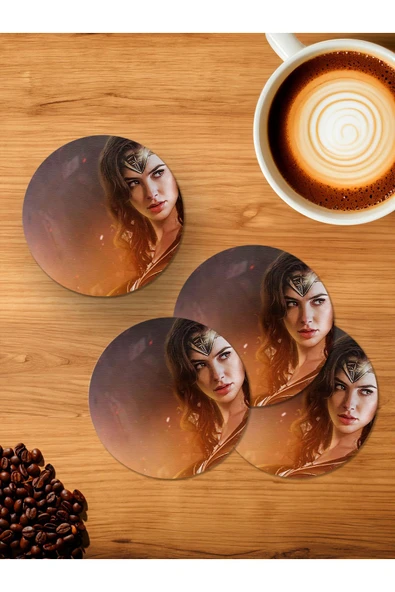 Panorama Ajans Gal Gadot Süper Kadın Kahraman Wonder Woman 4'lü Ahşap Bardak Altlığı