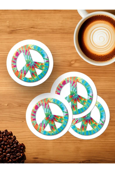 Panorama Ajans Gotik Peace Sticker 4'lü Ahşap Bardak Altlığı ürün görseli 1