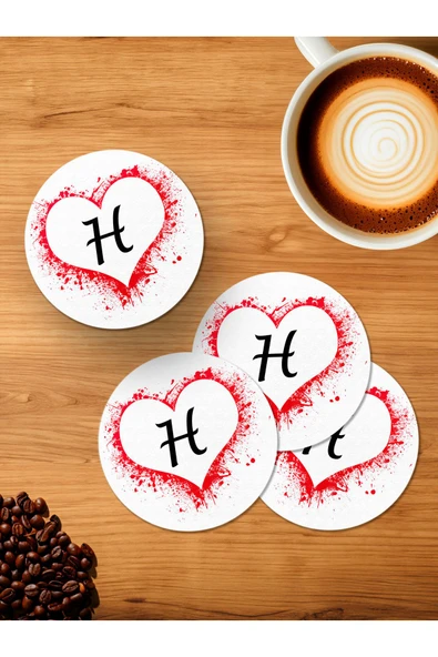 Panorama Ajans H Harfi Kalp 4'lü Ahşap Bardak Altlığı ürün görseli 1