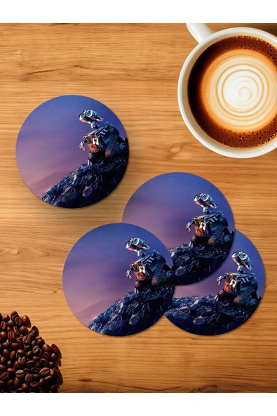 Panorama Ajans Pixar Robot Karakter 4'lü Ahşap Bardak Altlığı ürün görseli 1