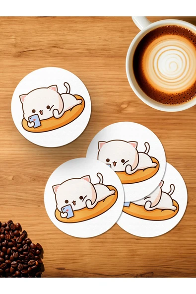 Panorama Ajans Cute 4'lü Ahşap Bardak Altlığı ürün görseli 1