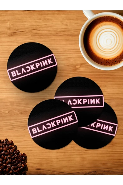Panorama Ajans Blackpink Neon Tabela Tasarım Pembe Siyah 4'lü Ahşap Bardak Altlığı ürün görseli 1
