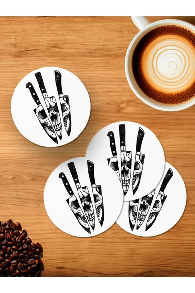 Panorama Ajans Kuru Kafa Bıçak 4'lü Ahşap Bardak Altlığı ürün görseli 1