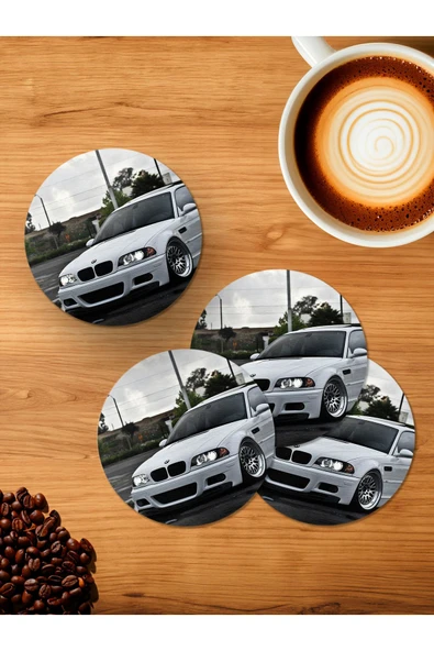 Panorama Ajans BMW 320 Beyaz 4'lü Ahşap Bardak Altlığı ürün görseli 1