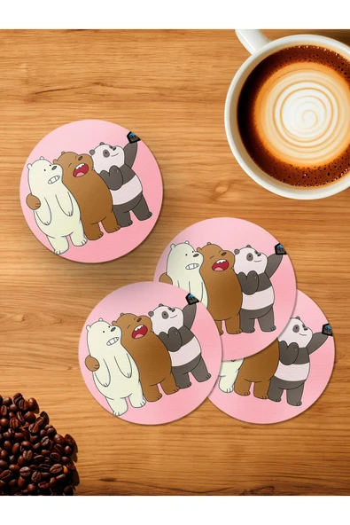 Panorama Ajans Kafadar Ayılar Selfie 4'lü Ahşap Bardak Altlığı ürün görseli 1