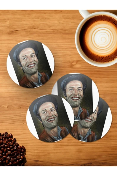 Panorama Ajans Kemal Sunal Portre 4'lü Ahşap Bardak Altlığı ürün görseli 1