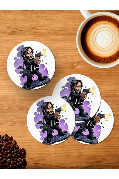 Panorama Ajans Jhon Wick 4'lü Ahşap Bardak Altlığı ürün görseli 1