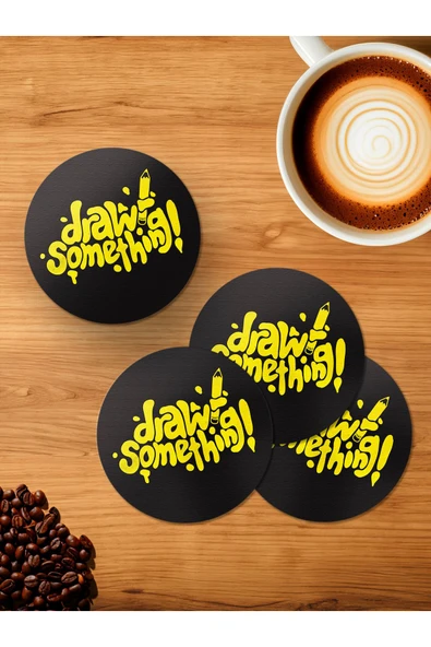 Panorama Ajans Draw Something Tasarım 4'lü Ahşap Bardak Altlığı ürün görseli 1