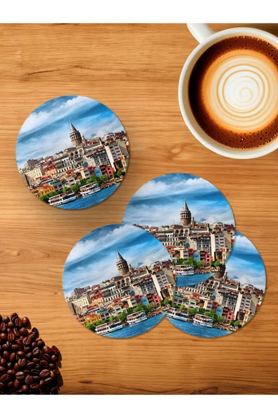 Panorama Ajans Türkiye İstanbul Manzara Galata Kulesi 4'lü Ahşap Bardak Altlığı ürün görseli 1